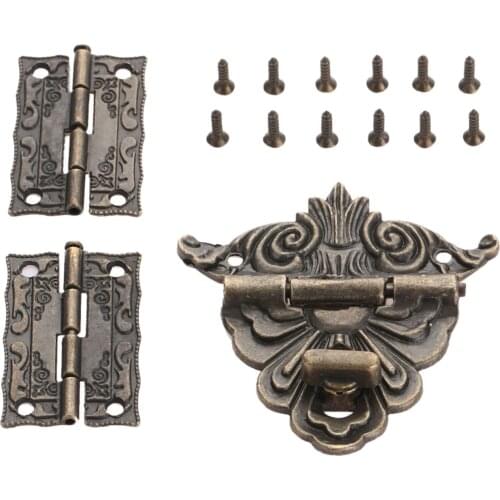 2Pcs Cabinet Hinges 1pc Antique Bronze Jewelry Wooden Box Toggle Hasp Latch Clasp Vintage Hardware Furniture Accessories