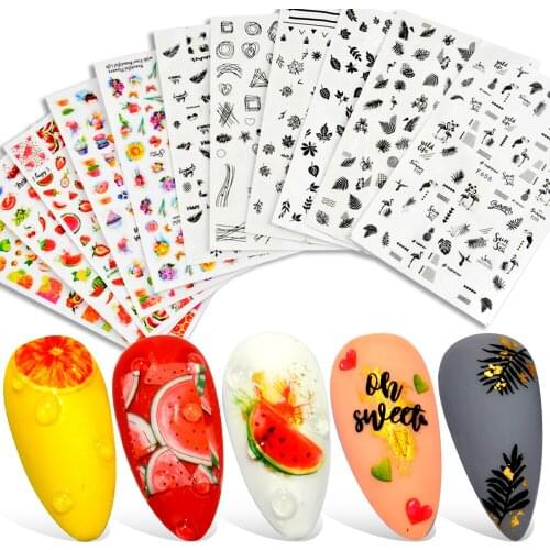 3D Summer Fruit Slider on Nails Letter Sticker Decals Flamingo Design Adhesive Manicure Tips Nail Art Decorations