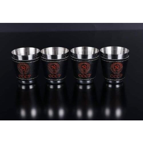 4Pcs/Set 30ML Stainless Steel Tableware Outdoor Camping Cup Travel Cups Drinking Vessel Wine Mug Whiskey Mugs With Leather Case