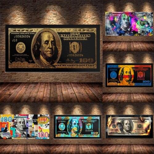 Abstract Street Art Wall Art Gold Popular Colorful Hundred Money Canvas Painting Quadro Poster Modern Wall Picture Home Decor