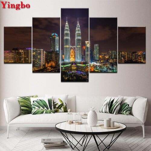 5pcs Full Square/Round Drill 5D DIY Diamond Painting Malaysia Petronas Twin Towers Cityscape 3D Embroidery Mosaic Home Decor