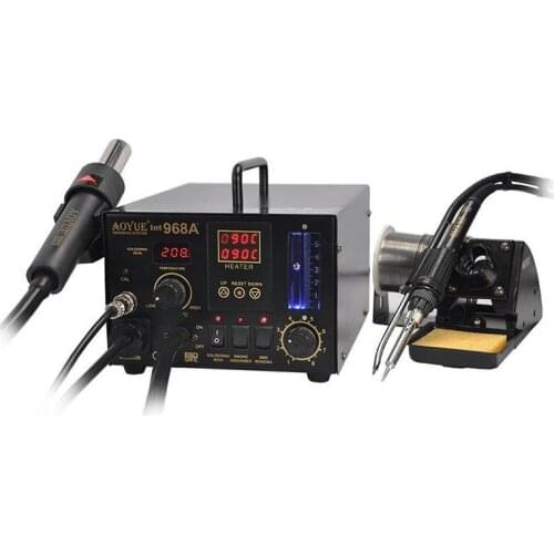 Free Shipping AOYUE 968A+ SMD soldering station Hot Air Gun Solder Iron Smoke Absorber 3 in 1 dual digital display