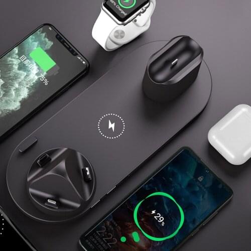 6 in1 10W Wireless Charger Stand Dock for iPhone 11 Pro Xs Max 8 XR SE2 Fast Wireless Charge for Apple Watch 5 4 3 Airpods Pro 2