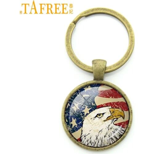 TAFREE Bald eagle key chain exquisite american flag art antique charm USA flag patr keychain vintage national jewelry KC249