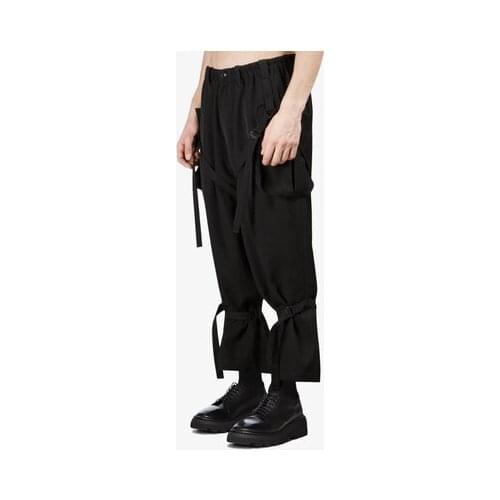 Black Lace nine-quarter mens loose Japanese retro straight adjustable drawstring emotional trousers