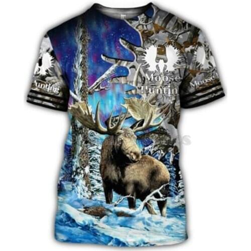 Universe printed moose hunting 3D printed T-shirt short-sleeved summer fun Harajuku short-sleeved casual streetwear