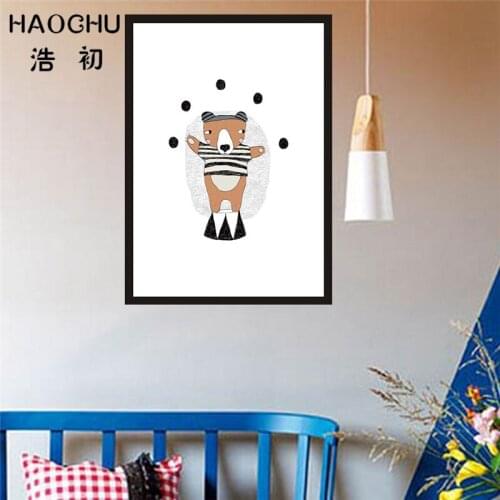 HAOCHU Modern Minimalist Cartoon Animals Bear Canvas Painting Poster Nursery Wall Pictures for Kids Room Nordic Decor