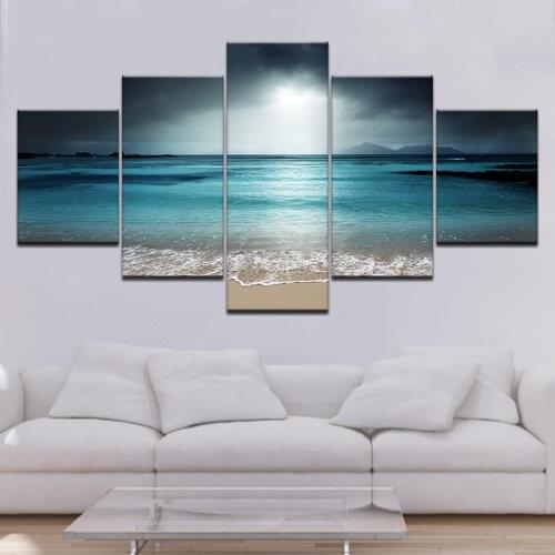 Hd Landscape Canvas Painting Blue Sea Beach Picture Home Decoration Living Room Wall Art Poster 5 Sets of Murals Without Frame