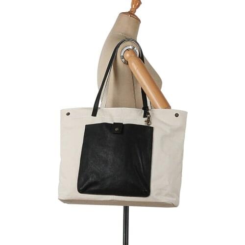 Canvas Bag Harajuku Shopping Bag Large Capacity Canvas with Leather Tote Bag Retro Ladies Handbag Shoulder Bag