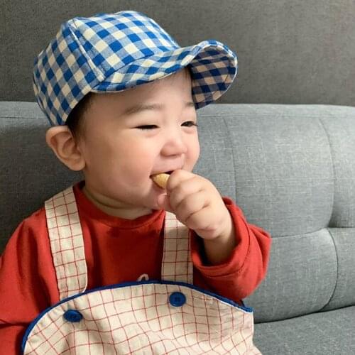 Lattice Korean Version Peaked Cap Sun Protection Simplicity Adjustable Newborn Fashion Trend Spring Summer Autumn Shading Soft