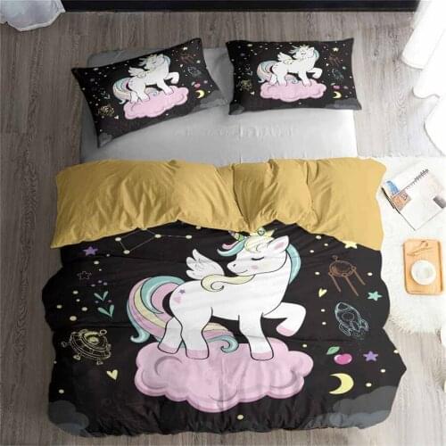 HELENGILI 3D Bedding Set Unicorn Print Duvet cover set lifelike bedclothes with pillowcase bed set home Textiles #DJS-16