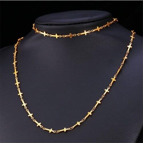 Kpop Cross Jewelry Sets Trendy Stainless Steel yellow Gold Color Religious Women For Chain Bracelet Necklace Sets S209