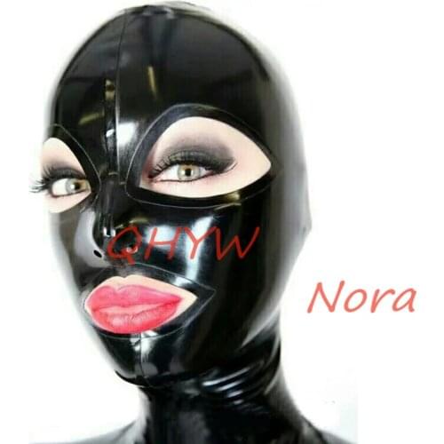 Handmade Latex Mask Black Rubber Hoods with Open Big Eyes and Open Mouth Cosplay Latex Mask Custom Size For Men Women
