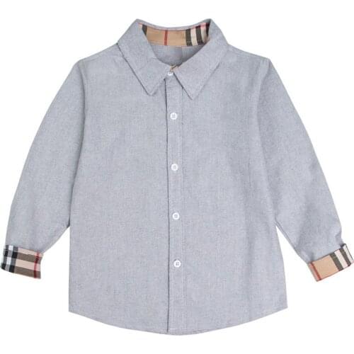 Foreign Trade Childrenswear CHILDRENS Shirt Spring and Autumn BOYS White Shirt Pure Cotton Lattice BOYS Shirt Long Sleeve Thi