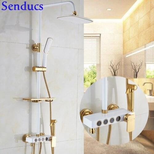 Multifunctional White Gold Bathroom Digital Shower Set Newly Rotary Knob Thermostatic Shower System Smart Bathroom Faucet RoHS
