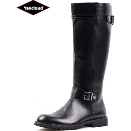 Fashion Mid Calf Mens Riding Boots Waterproof Leather Buckle Martin Boots New 2019 Long Military Boots Men Winter Shoes