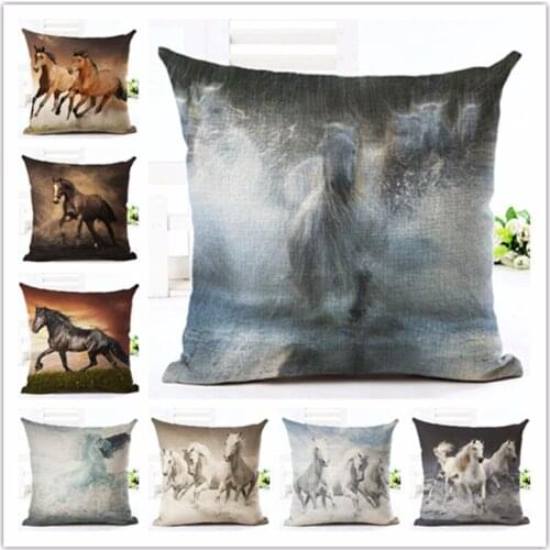 Fashion Style High Quality 3D Impetuous Horse Home Decorative Cushion Sofa Throw Pillow Square Cojines Cotton Linen Fundas