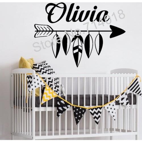 Tribal Feather Arrow Wall Decal Custom Girls Boys Name Wall Sticker Rustic Nursery Home Decoration Vinyl Poster Mural B467