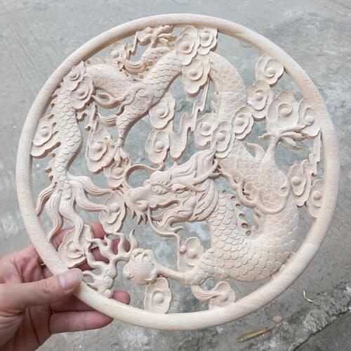 Wood carving decals, Chinese-style home decoration, dragon and phoenix blessing, antique solid wood wall deca(A193)