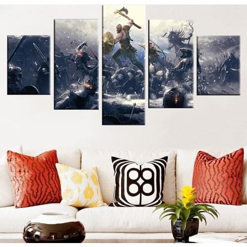 Wall Art Canvas Printed 5 Panel God Of War Kratos Home Decoration Posters Painting Living Room Modular Game Pictures