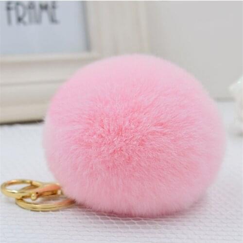 1 piece cheap luxury rabbit bunny fur ball fluffy keychain charms bulk Keyring for bag pompom car key chain women accessories