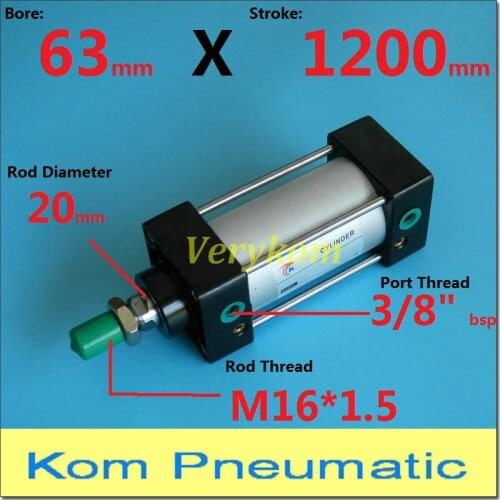 Pneumatic SC Series Standard Air Cylinder Bore 63mm Stroke 1200mm Port 3/8" SC63X1200 SC63-1200 Airtac Type Single Rod Piston