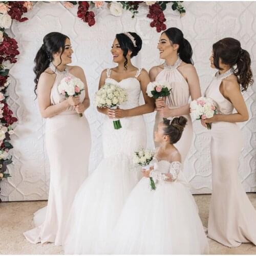 Bridesmaid Dress Mermaid Halter Beads Sequined Pleat Sleeveless Backless Floor Length Charming Wedding Party Gowns Custom Made