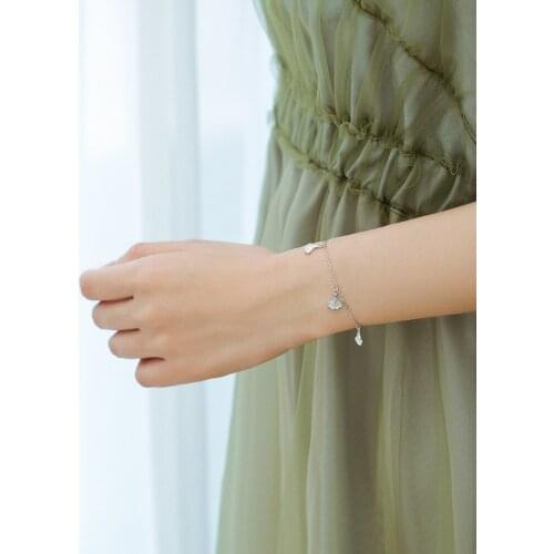 S925 sterling silver jewelry with almond leaf bracelet simple girlfriends student wild charm charm bracelets for women