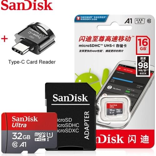 SanDisk A1 Memory Card 256GB 128GB 64GB 98MB/S 32GB 16GB Micro sd card Class10 UHS-1 flash card Memory Microsd TF/SD TypeC Card