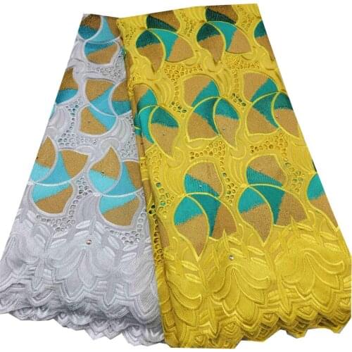 SJ Lace Lace Fabric 2021 latest With Stones Embroidery African Cotton Fabric Voile Lace Popular Dubai For Party Dress h3-70