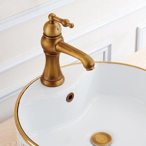 Bathroom Basin Faucets Antique Bronze Brass Bathroom Mixer Faucet Cold And Hot Water Sink Taps Single Handle Deck Mounted Crane