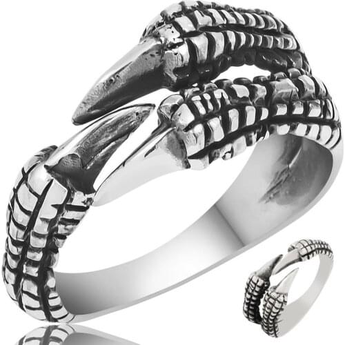 Solid 925 Sterling Silver Mens Ring Turkish 3 Claw Men Ring