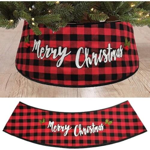 30 Inch Merry Christmas Tree Skirt Red and Black Plaid Base Collar Around Decor
