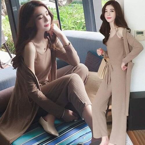 S-4XL New Fashion Tracksuit Women 3 Pieces Set Spring Knitted Long Cardigan + Halter Vest + Bow Loose Long pants set
