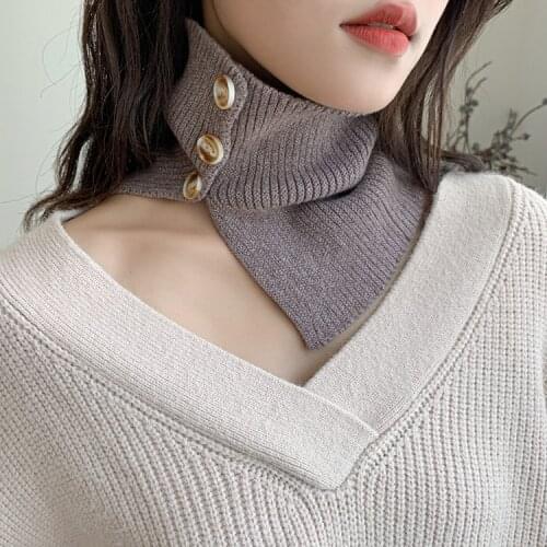 Women Winter Warm Solid Button Knit Neck Warmer Circle Outdoor Wrap Cowl Loop Snood Shawl Vacation Ski Climbing Scarf for Women