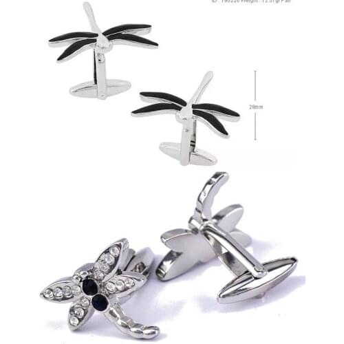 10pairs/lot Crystal Flying Dragonfly Cufflinks Copper Plating Cuff Links Mens Jewelry Accessory Wholesale
