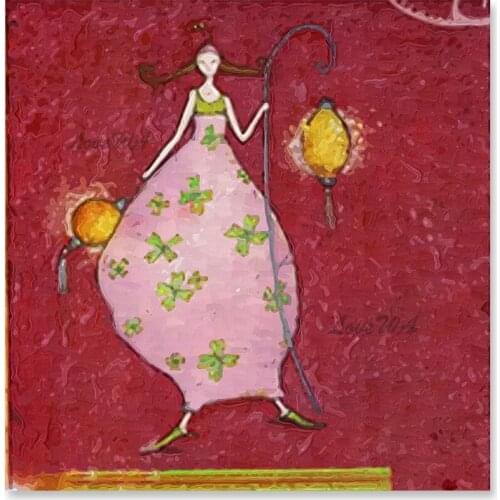 100% Hand Painted Red Color Abstract Cartoon Figure Oil Painting Picture Art Unframed Canvas Wall Decor Art Pieces For Kids Gift