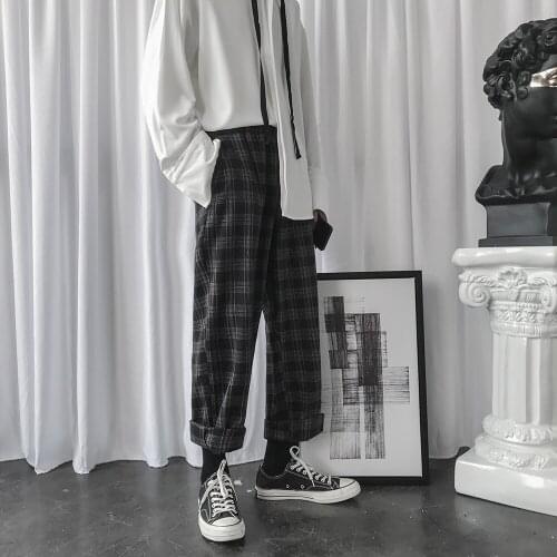 2019 Mens Fashion Lattice Printing Leisure Wide Leg Pants Cotton Casual Pants Loose Trousers Active Elastic Sweatpants M-2XL