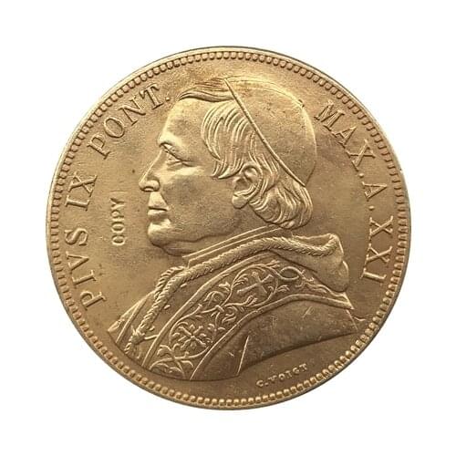 24 - K gold plated 1866 Italian states 100 Lire - Pius IX coins copy