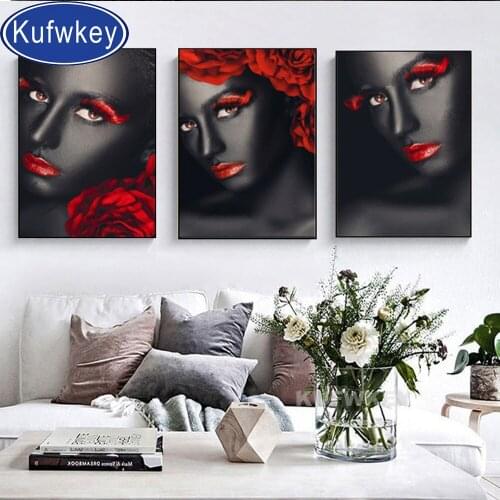 3pcs diamond embroidery Red lips Africa black ladies Full square/round diamond painting mosaic diamond by hand Paste drill decor