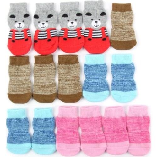 4pcs /Lot Pet Small Dog Winter Warm Soft Socks Anti-slip Cotton Knit Socks Skid Bottom Winter Shoes for Pets Dog Accessories