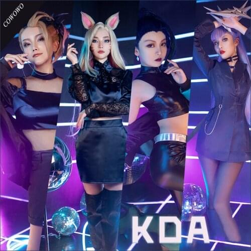 Anime! Hot!! Game LOL KDA Ahri Akali Evelynn Kaisa Uniforms Cosplay Costume Halloween Party Stage Performance Suit Free Shipping