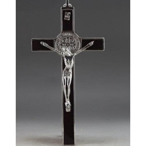 Bronze FREE SHIPPING Tibet Silve Asian Wood Silver Handwork Carved Jesus Crucifix Christian Pendant Amulet Statue