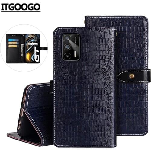 Case For Realme GT 5G Case Cover Crocodile Grain Flip Leather Case For Realme RMX2202 Cover Business Phone Case