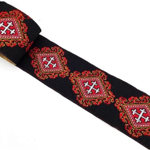 Black Background vintage totem 50MMX8yard Handmade embroidery lace woven Jacquard Ribbon Trims For Clothing Straps Accessory