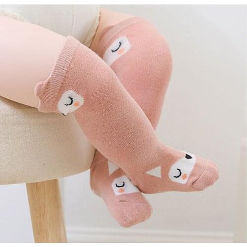 Cotton Baby Socks Autumn Winter Cartoon with Ears Anti-Slip Knee High Socks Girls Boys