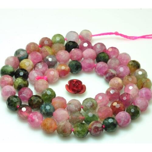 ICNWAY 15inch Tourmaline Natural Gemstone 6mm Beads Round Faceted for Silver 925 Jewelry Necklace Earring