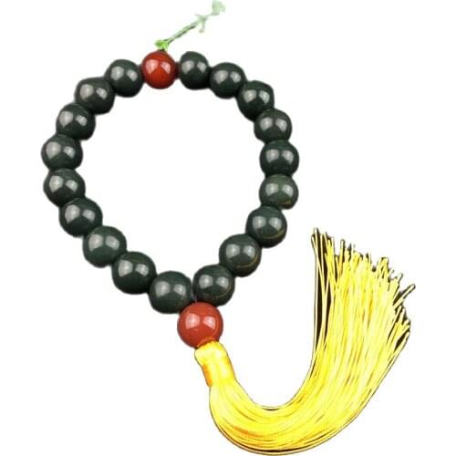 China Hand Carved Natural Hetian Jade Blue Jade Bracelet 18 Bead Jade Bracelet