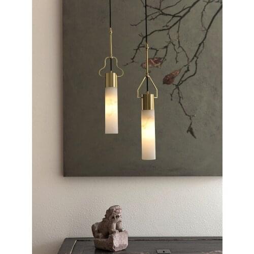 Chinese Classical Luxury Pendant Lights Modern Copper Marble LED Hanging Lamp Art Decor Home Study Tea House Bedroom Bedside