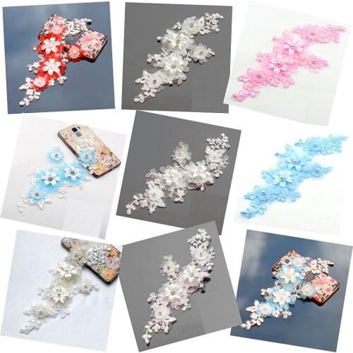 Beaded Lace Flower 3D Wedding Appliqued Hair Accessories White Patches Crystal Wedding Dress Veil Headwear 26*11CM